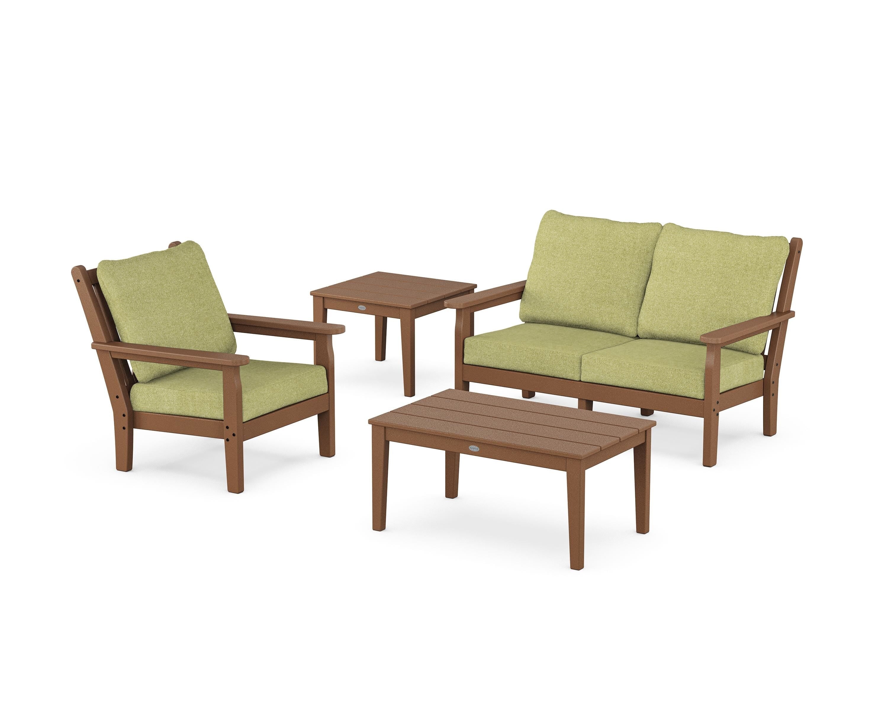 POLYWOOD® Chippendale 4-Piece Deep Seating Set in Teak / Chartreuse Boucle