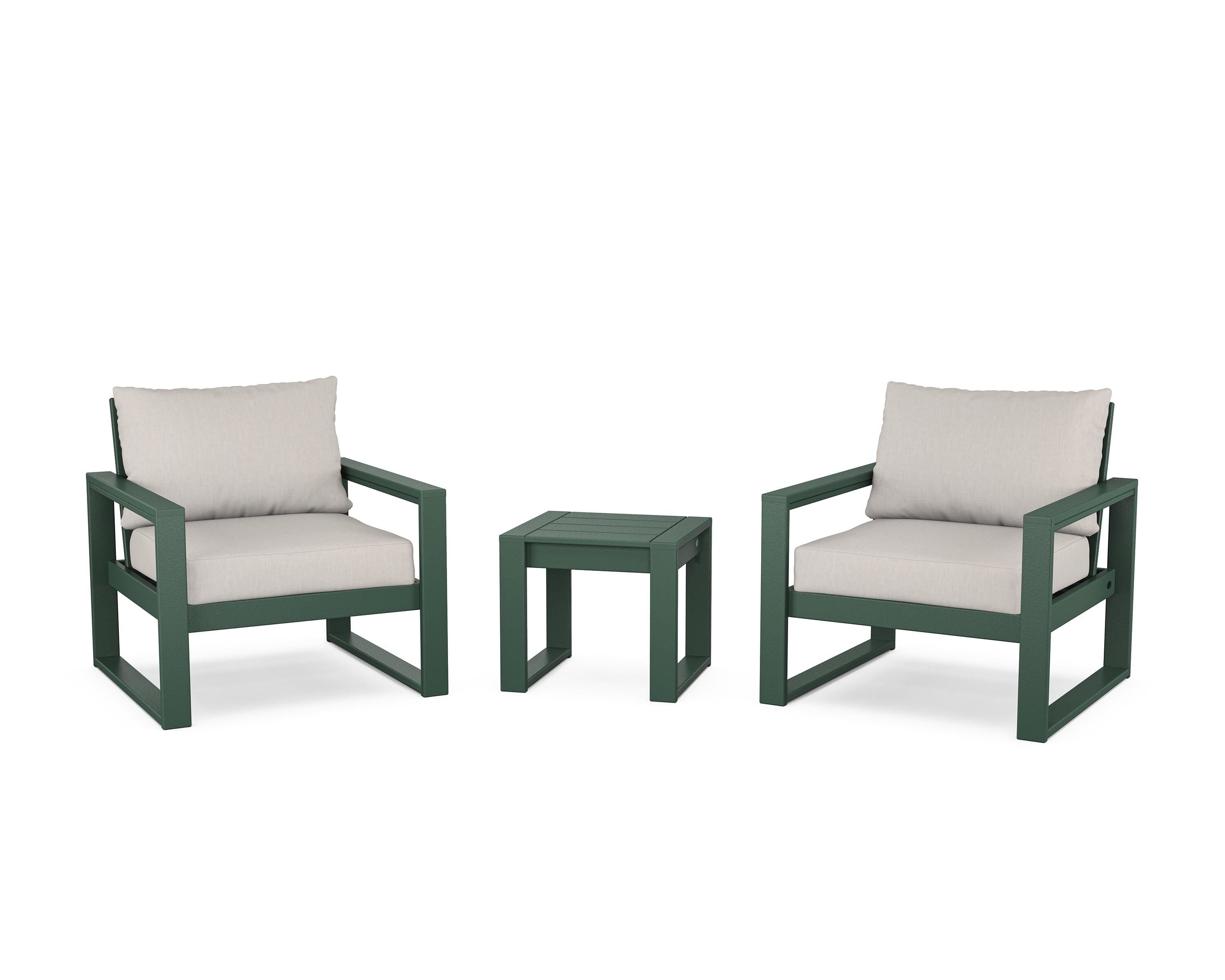 POLYWOOD® EDGE Sectional 3-Piece Deep Seating Set in Green / Cast Ash