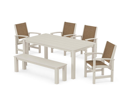 POLYWOOD® Coastal 6-Piece Parsons Dining Set with Bench in Sand / Burlap Sling