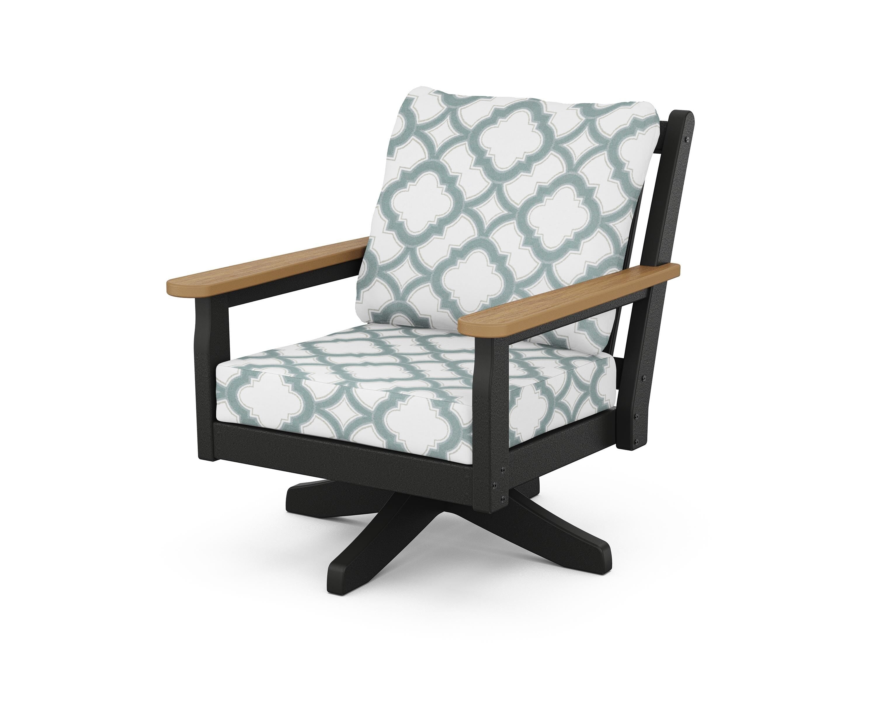 POLYWOOD® Chippendale Deep Seating Swivel Chair in Black / Natural / Trellis Glacier Spa