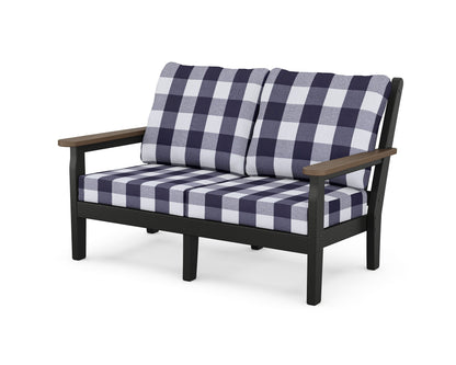 POLYWOOD® Chippendale Deep Seating Loveseat in Black / Kona / Buffalo Plaid Navy