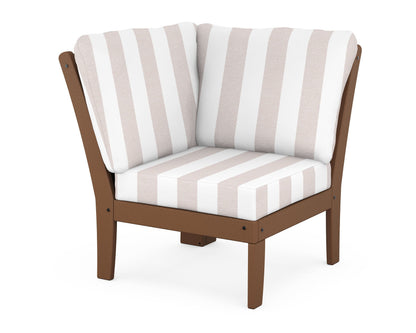 POLYWOOD® Braxton Modular Corner Chair in Teak / Cabana Stripe Dune Burlap