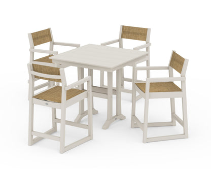 POLYWOOD® EDGE Sling Arm Chair 5-Piece Farmhouse Counter Set with Trestle Legs in Sand / Burlap Sling