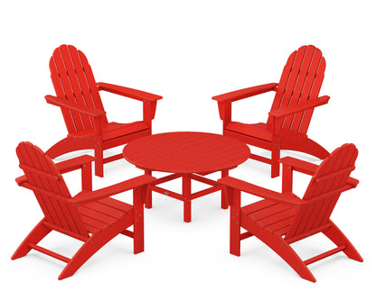 POLYWOOD® Vineyard 5-Piece Adirondack Chair Conversation Set in Sunset Red