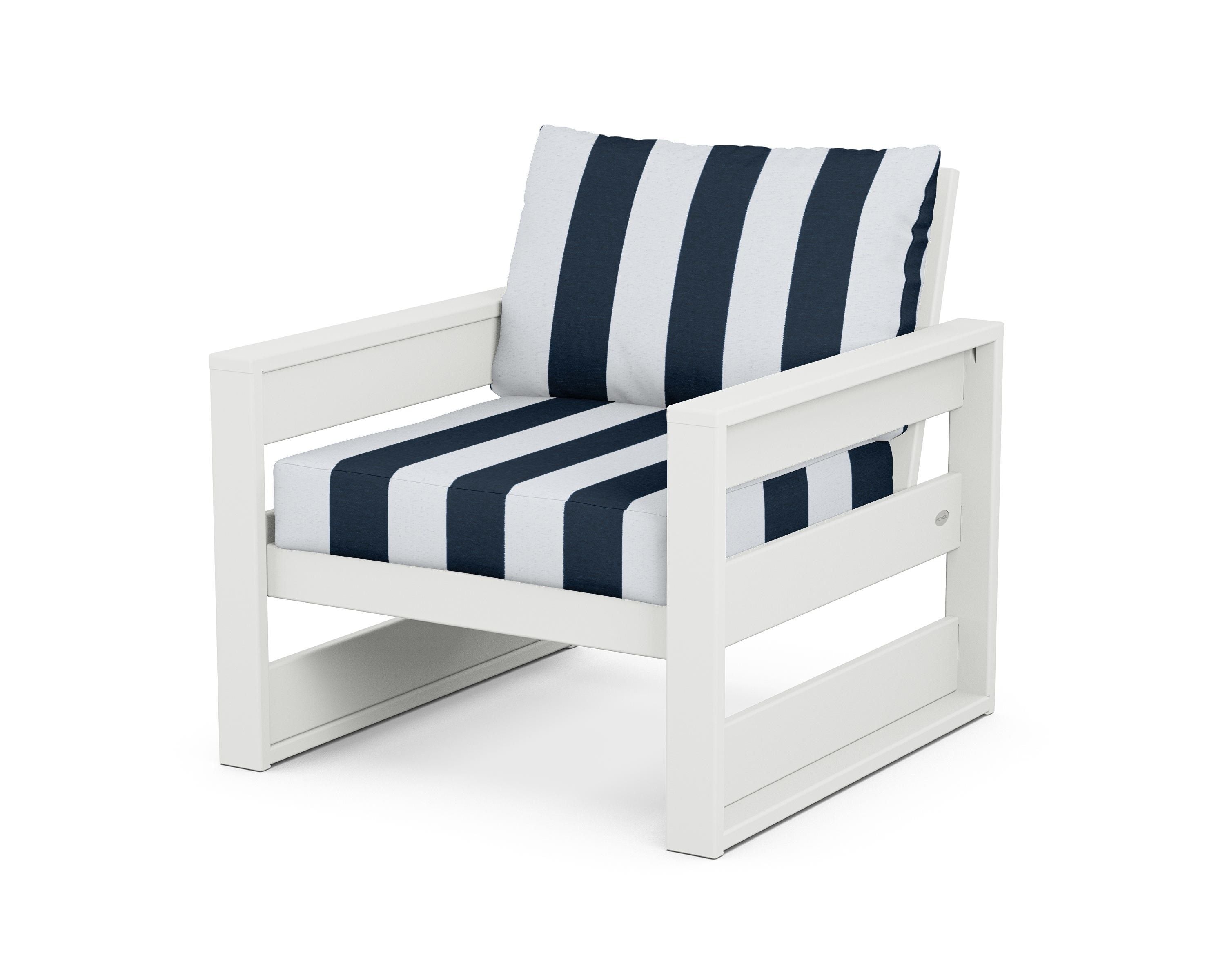 POLYWOOD® Westport Club Chair in White / Cabana Stripe Marine Indigo