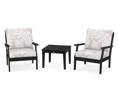 POLYWOOD® Braxton 3-Piece Deep Seating Set in Black / Leaf Dune Burlap
