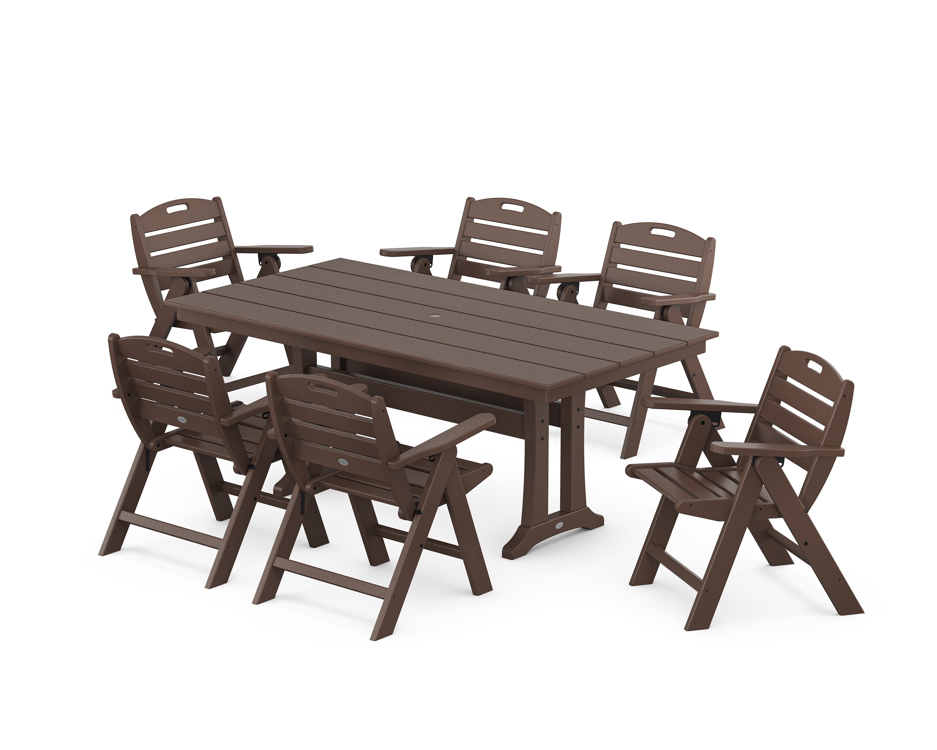 POLYWOOD® Nautical Lowback 7-Piece Farmhouse Dining Set with Trestle Legs in Mahogany