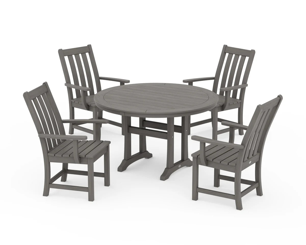 Vineyard 5-Piece Round Dining Set with Trestle Legs