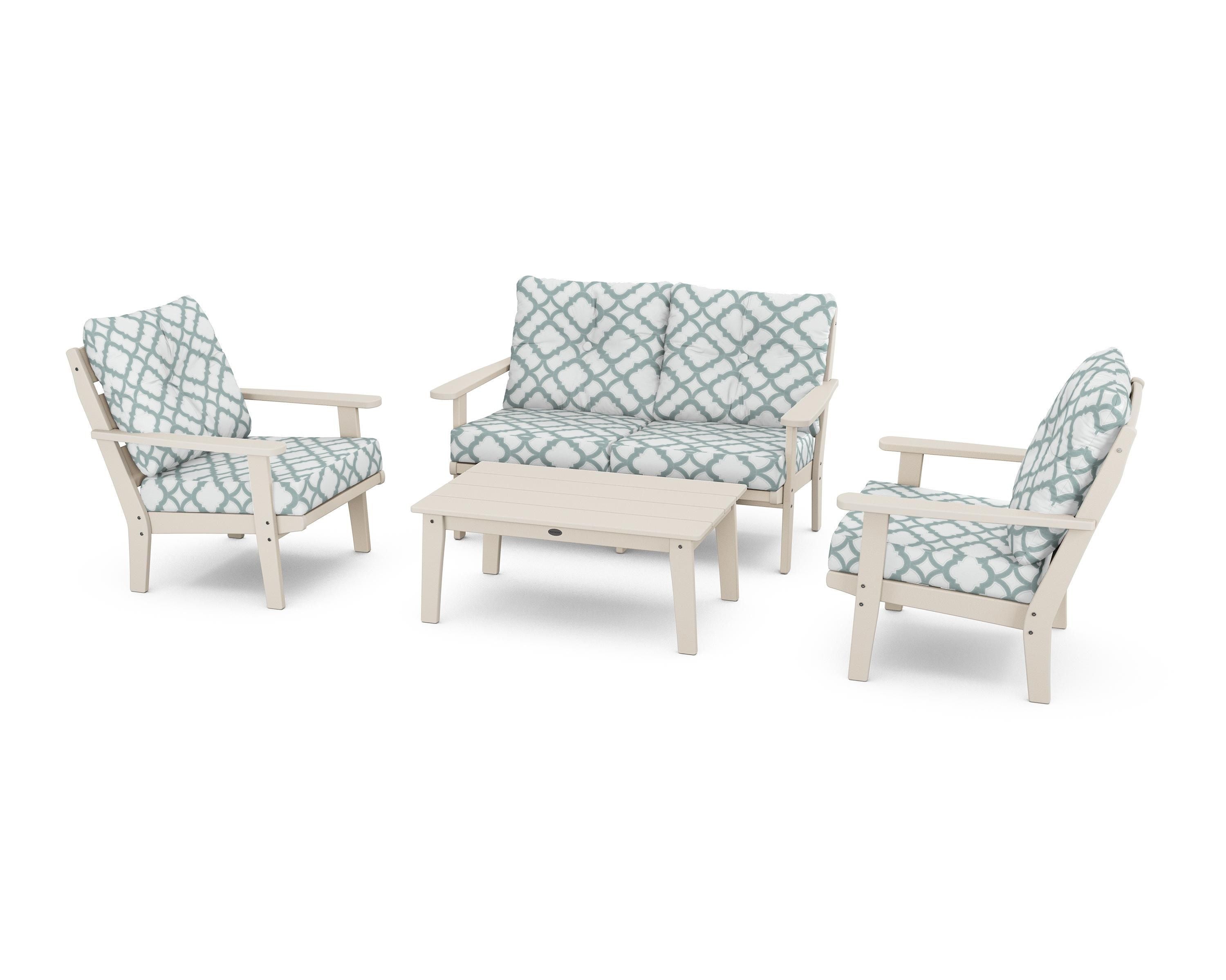 POLYWOOD® Lakeside 4-Piece Deep Seating Set in Sand / Trellis Glacier Spa