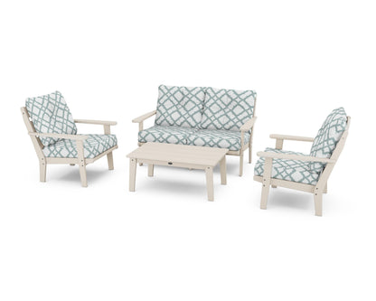 POLYWOOD® Lakeside 4-Piece Deep Seating Set in Sand / Trellis Glacier Spa