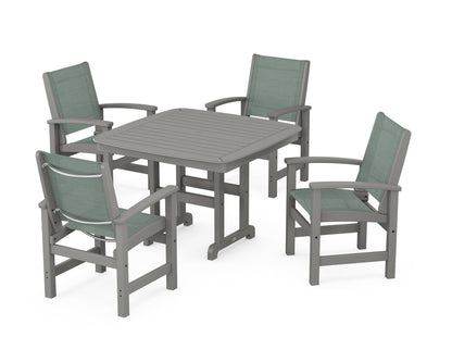 POLYWOOD® Coastal 5-Piece Dining Set in Slate Grey / Dupioni Sea Mist Sling