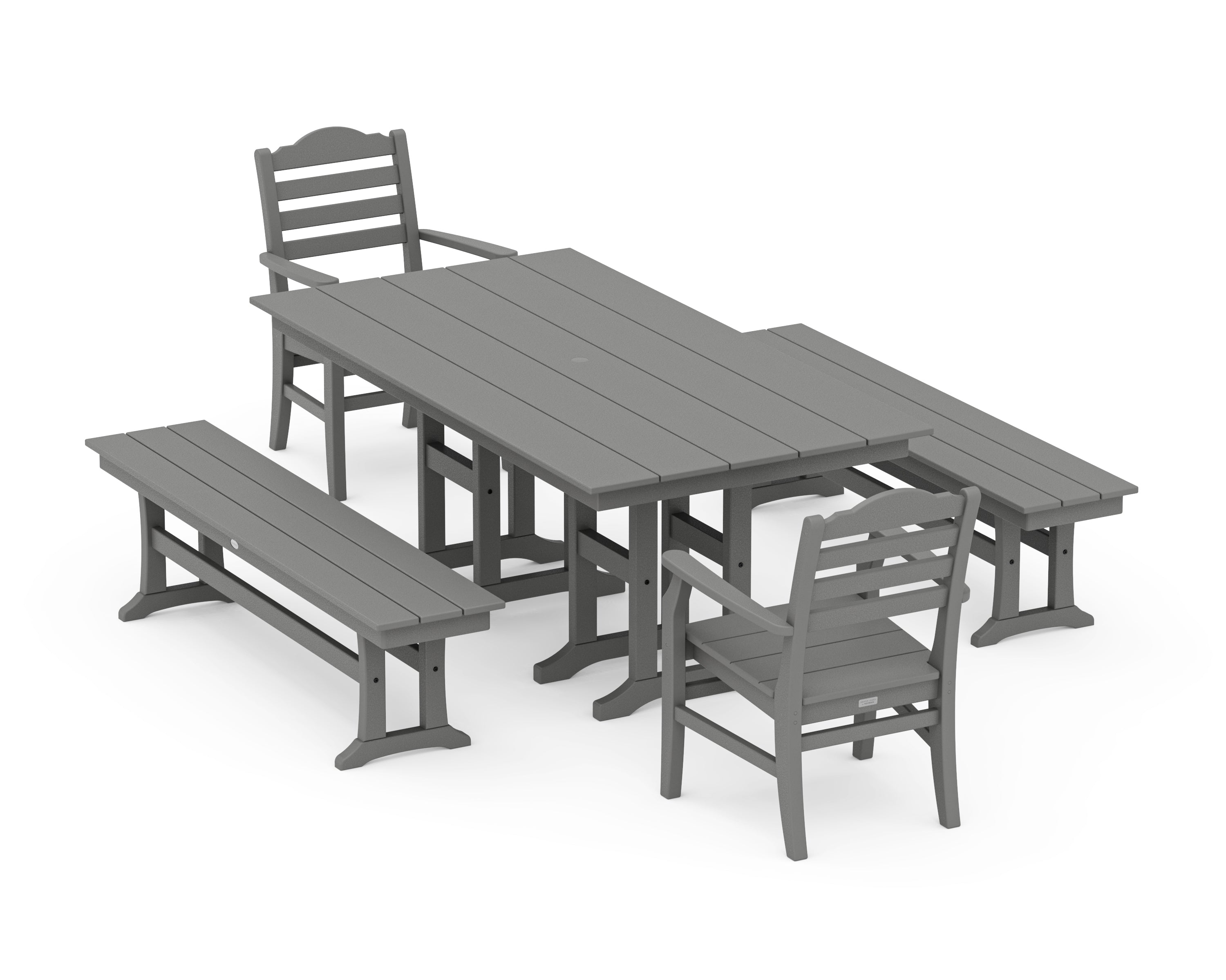 POLYWOOD® Savannah 5-Piece Farmhouse Dining Set with Benches in Slate Grey