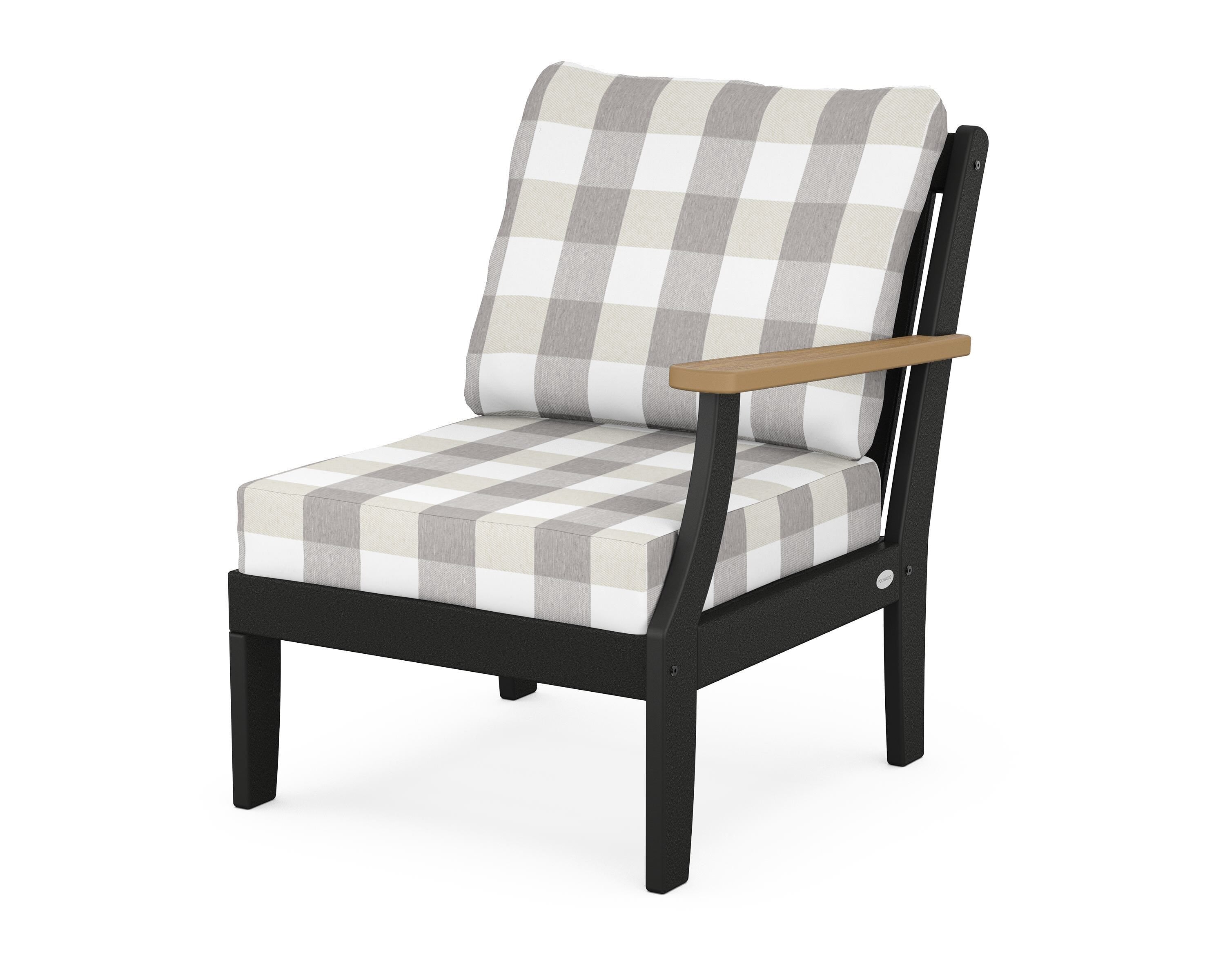 POLYWOOD® Braxton Modular Right Arm Chair in Black / Natural / Buffalo Plaid Grey Mist
