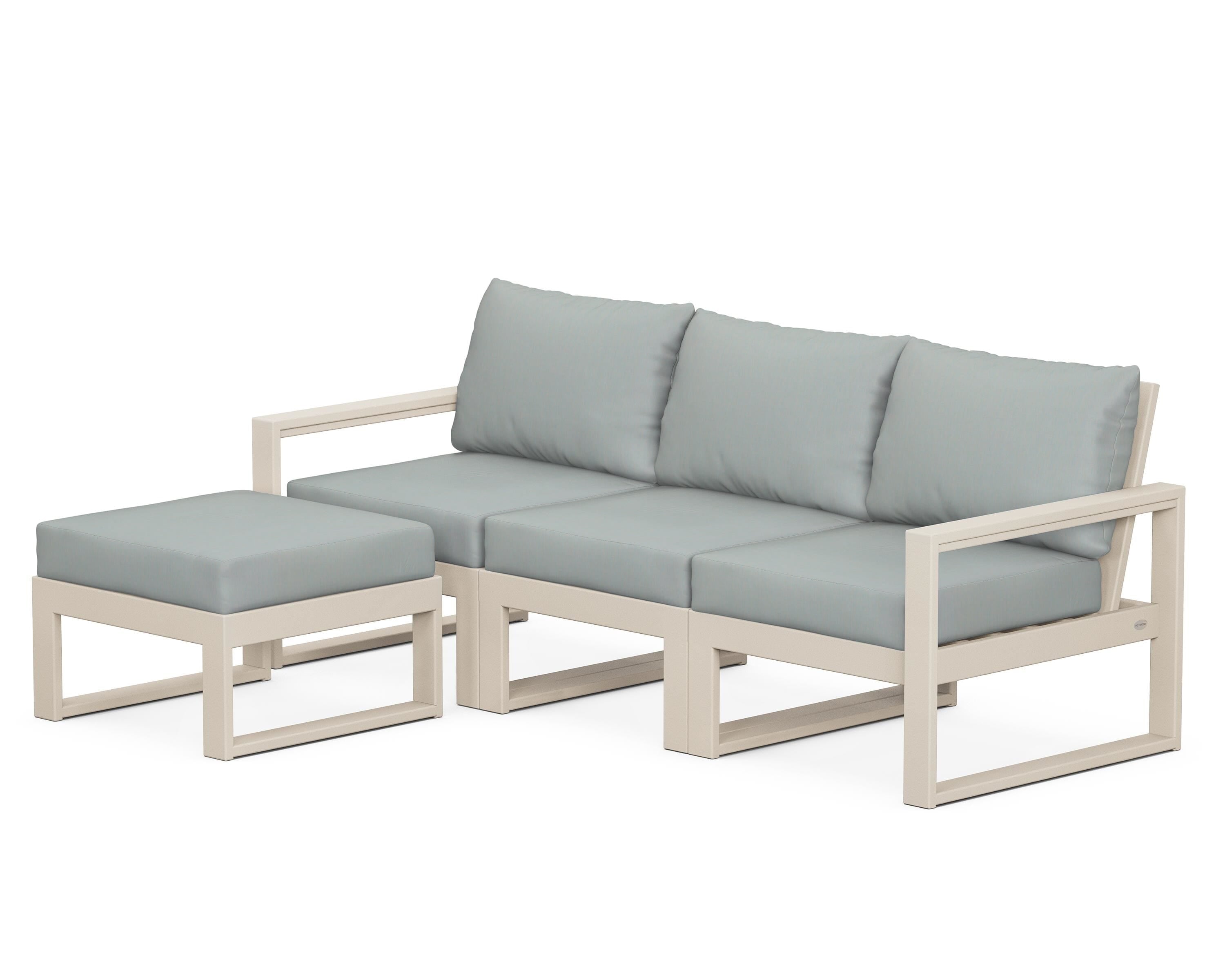 POLYWOOD® EDGE 4-Piece Modular Deep Seating Set with Ottoman in Sand / Spa