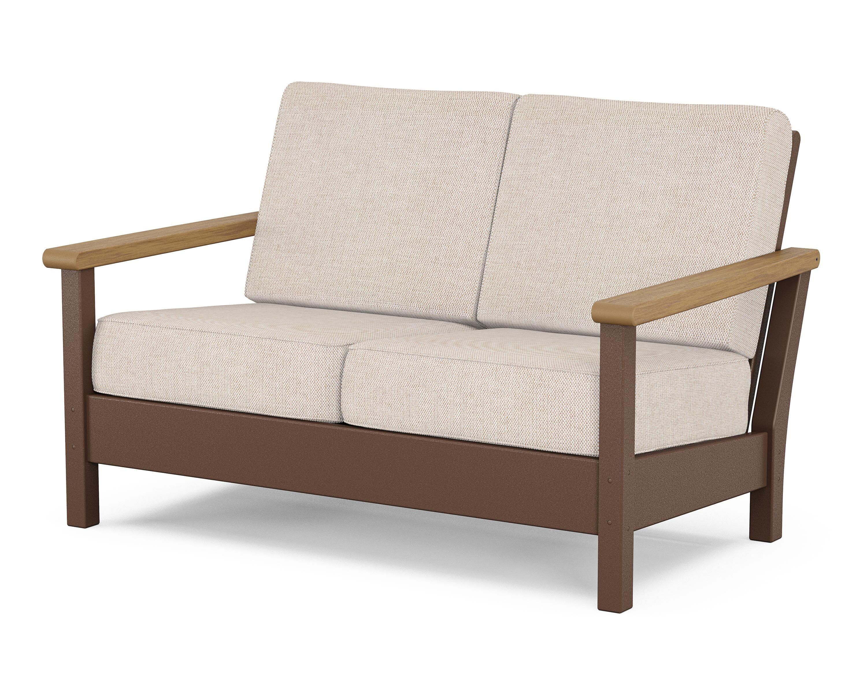 POLYWOOD® Harbour Deep Seating Loveseat in Mahogany / Natural / Blend Linen