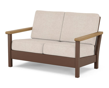 POLYWOOD® Harbour Deep Seating Loveseat in Mahogany / Natural / Blend Linen