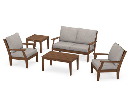 POLYWOOD® Braxton 5-Piece Deep Seating Set in Teak / Weathered Tweed
