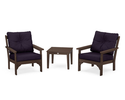 POLYWOOD® Vineyard 3-Piece Deep Seating Set in Mahogany / Navy Linen