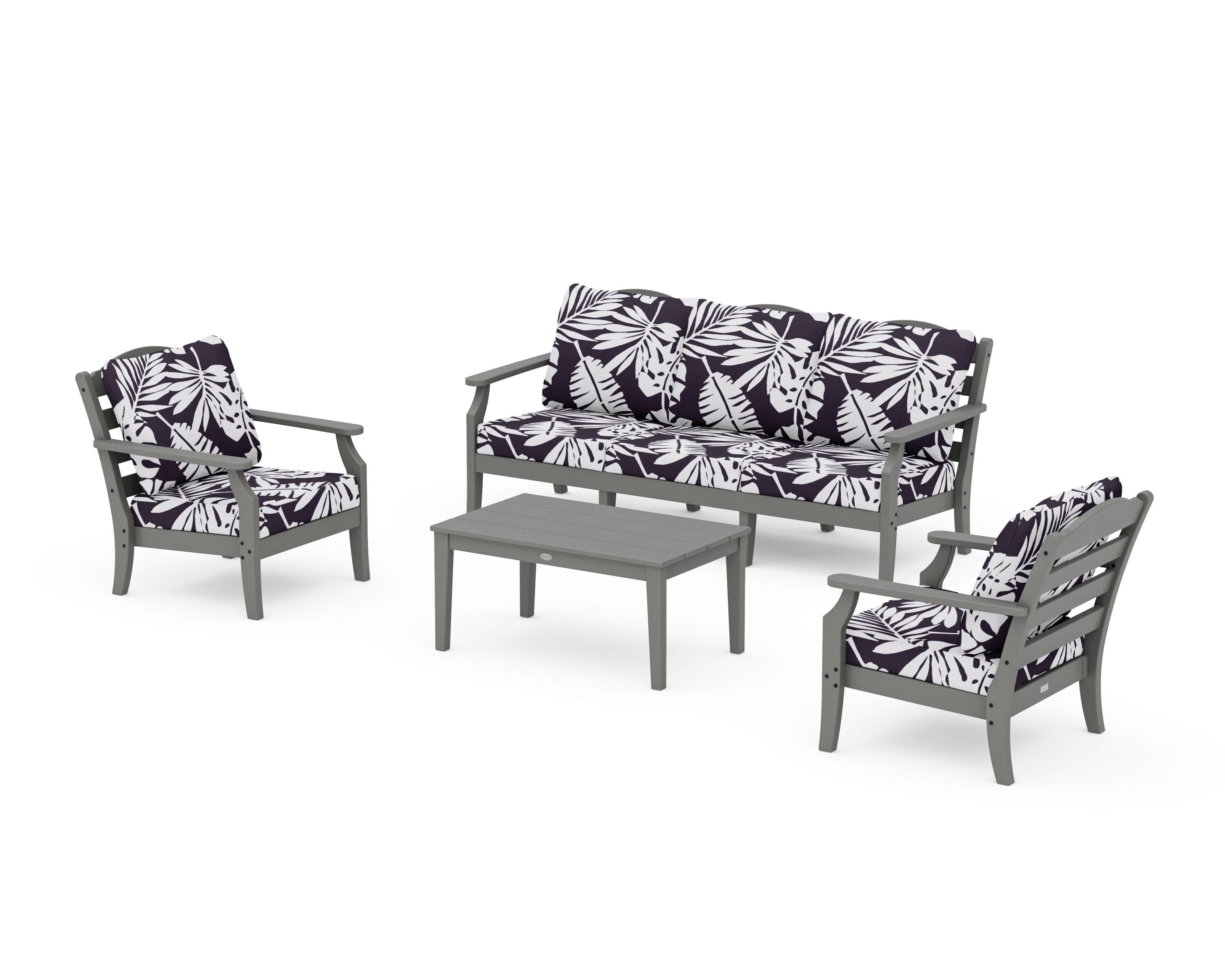 Draper James™ by  POLYWOOD® Savannah 4-Piece Deep Seating Set with Sofa in Slate Grey / Leaf Navy
