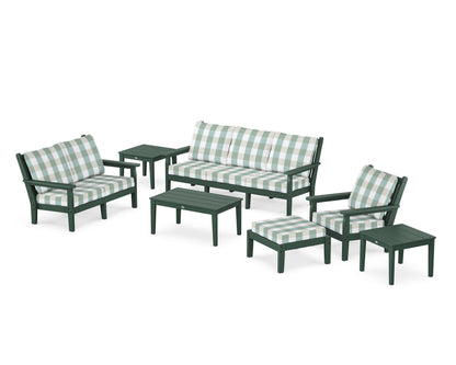 POLYWOOD® Chippendale 7-Piece Deep Seating Set in Green / Buffalo Plaid Glacier Spa