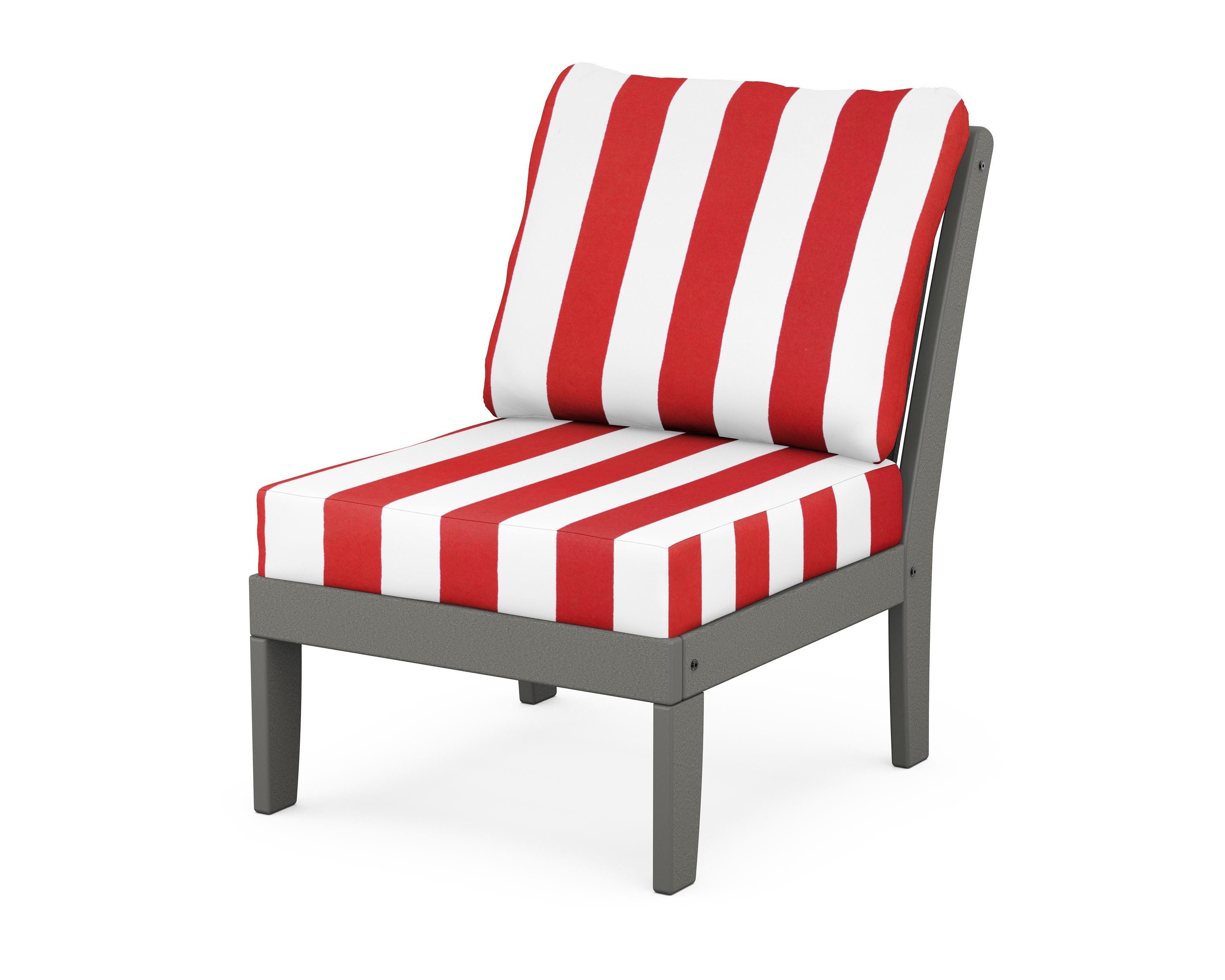 POLYWOOD® Braxton Modular Armless Chair in Slate Grey / Cabana Stripe Crimson