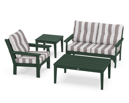 POLYWOOD® Vineyard 4-Piece Deep Seating Set in Green / Cabana Stripe Grey Mist