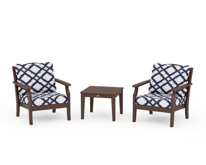 Draper James™ by  POLYWOOD® Savannah 3-Piece Deep Seating Set in Mahogany / Trellis Navy