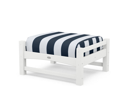 POLYWOOD® Club Ottoman in White / Cabana Stripe Marine Indigo