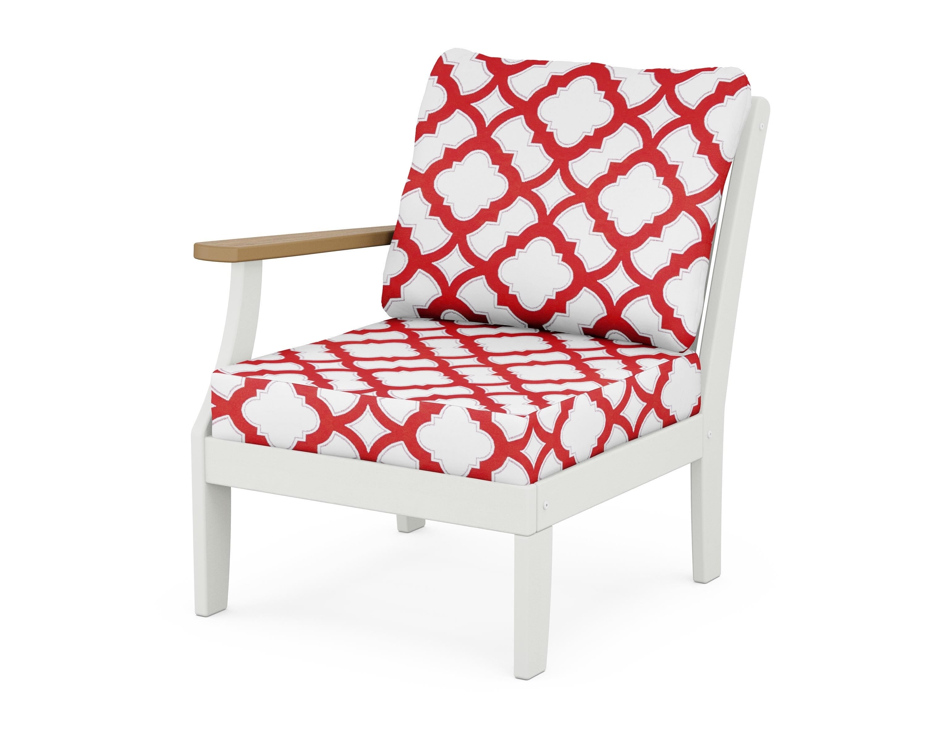 POLYWOOD® Braxton Modular Left Arm Chair in White / Natural / Trellis Crimson