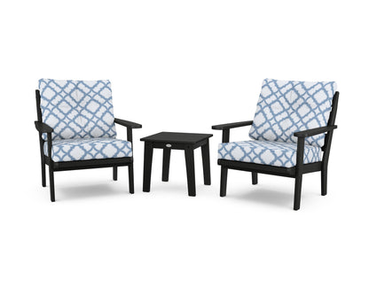 POLYWOOD® Lakeside 3-Piece Deep Seating Chair Set in Black / Trellis Sky Blue