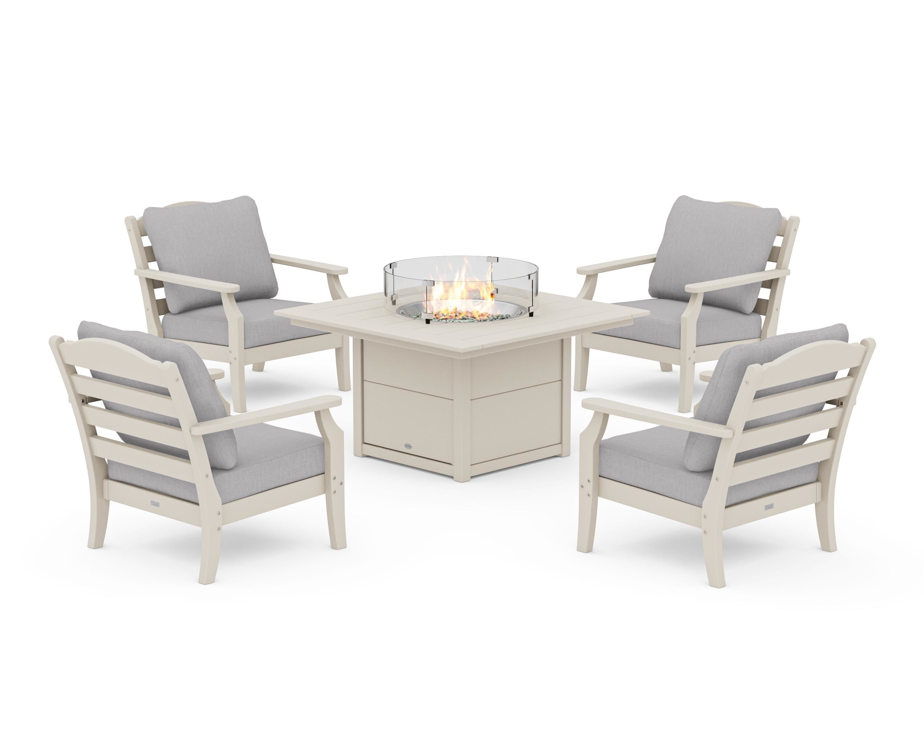 Draper James™ by  POLYWOOD® Savannah 5-Piece Deep Seating Set with Fire Pit Table in Sand / Granite