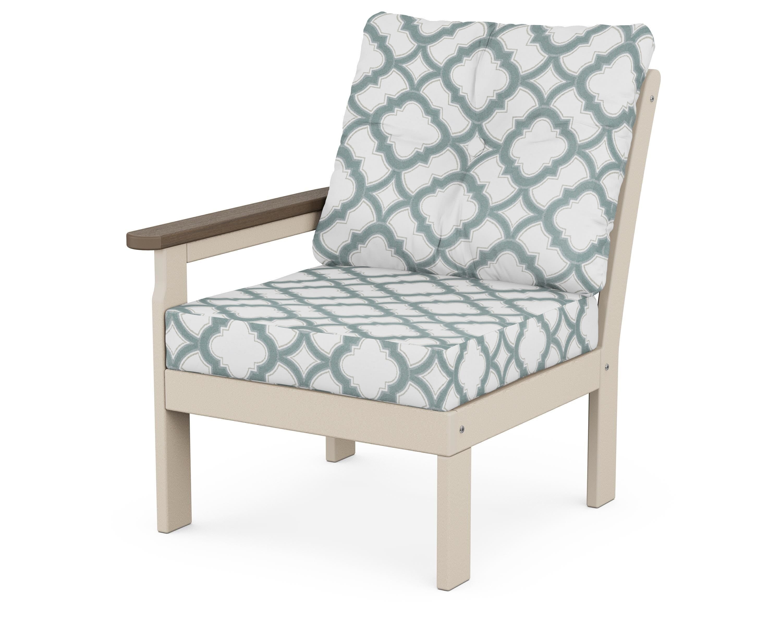 POLYWOOD® Vineyard Modular Left Arm Chair in Sand / Kona / Trellis Glacier Spa