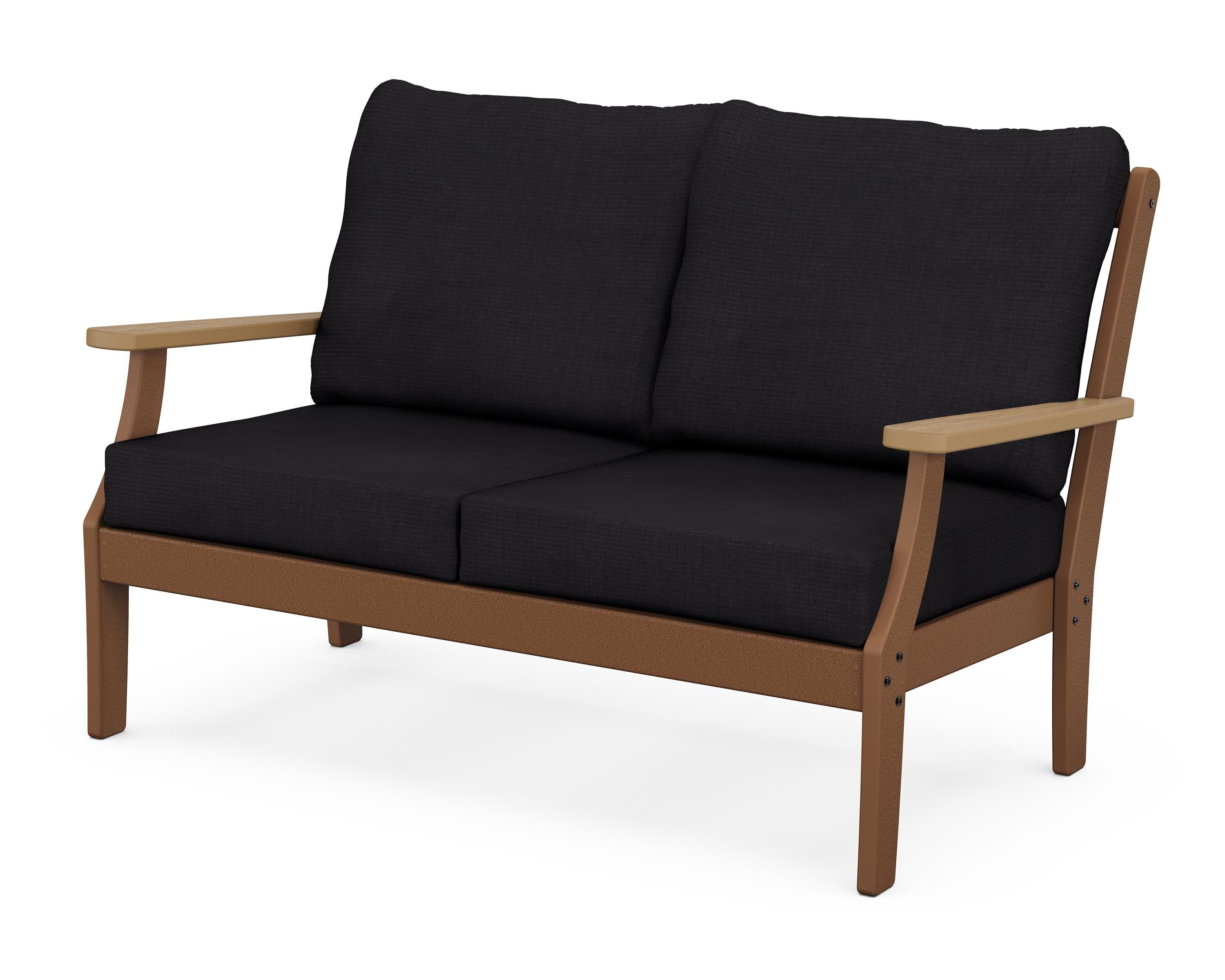 POLYWOOD® Braxton Deep Seating Loveseat in Teak / Natural / Midnight Linen