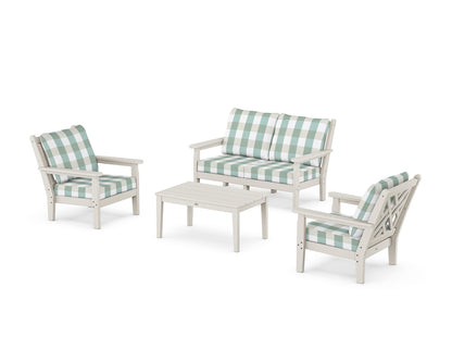 POLYWOOD® Chippendale 4-Piece Deep Seating Set with Loveseat in Sand / Buffalo Plaid Glacier Spa