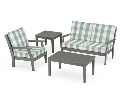 POLYWOOD® Braxton 4-Piece Deep Seating Set in Slate Grey / Buffalo Plaid Glacier Spa