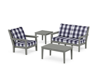 POLYWOOD® Chippendale 4-Piece Deep Seating Set in Slate Grey / Buffalo Plaid Navy