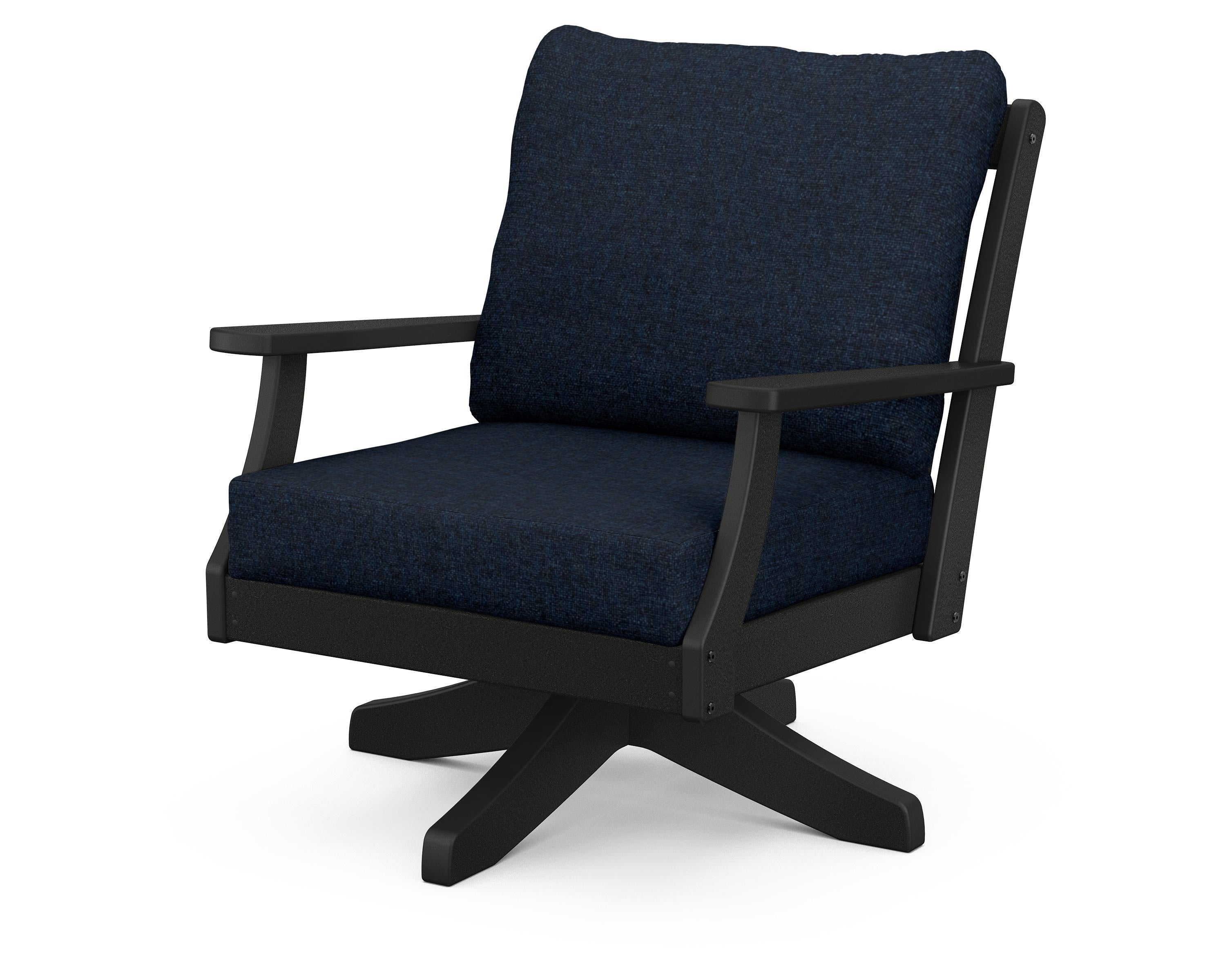 POLYWOOD® Braxton Deep Seating Swivel Chair in Black / Marine Indigo