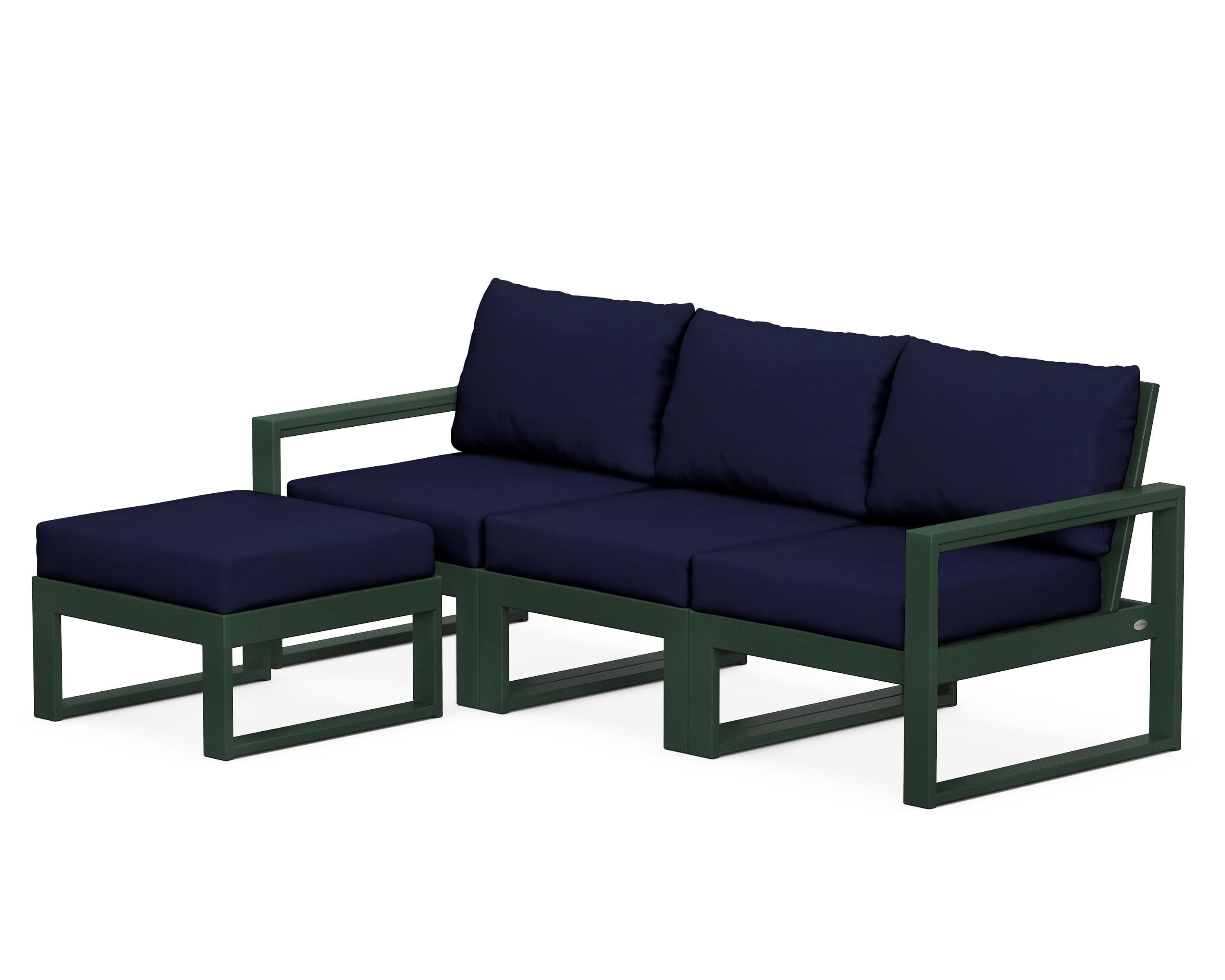 POLYWOOD® EDGE 4-Piece Modular Deep Seating Set with Ottoman in Green / Navy