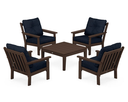 POLYWOOD® Vineyard 5-Piece Deep Seating Conversation Set in Mahogany / Marine Indigo