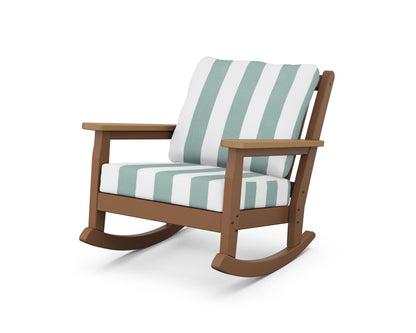 POLYWOOD® Chippendale Deep Seating Rocking Chair in Teak / Natural / Cabana Stripe Glacier Spa