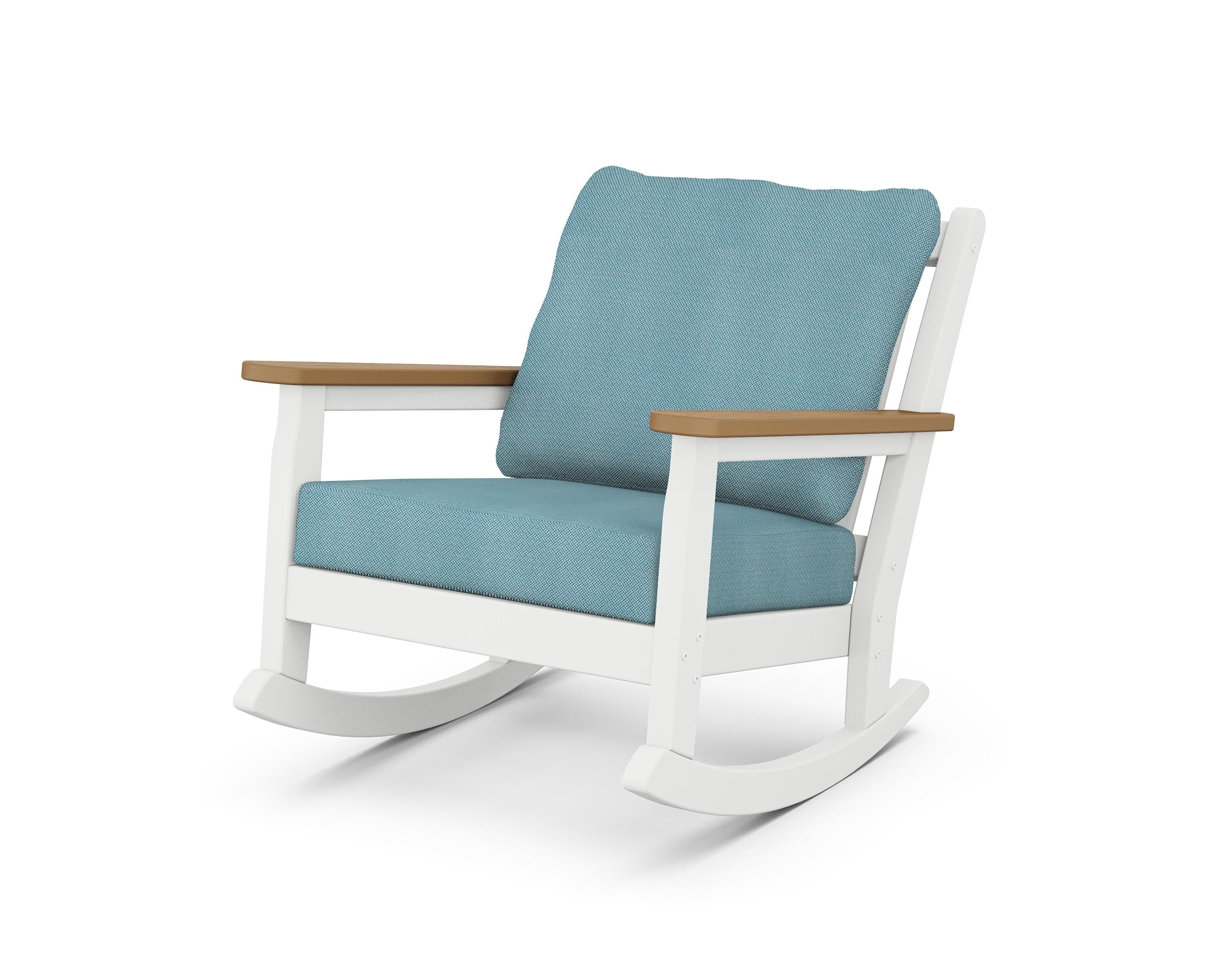 POLYWOOD® Chippendale Deep Seating Rocking Chair in White / Natural / Lattice Sky Blue
