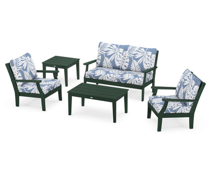 POLYWOOD® Braxton 5-Piece Deep Seating Set in Green / Leaf Sky Blue