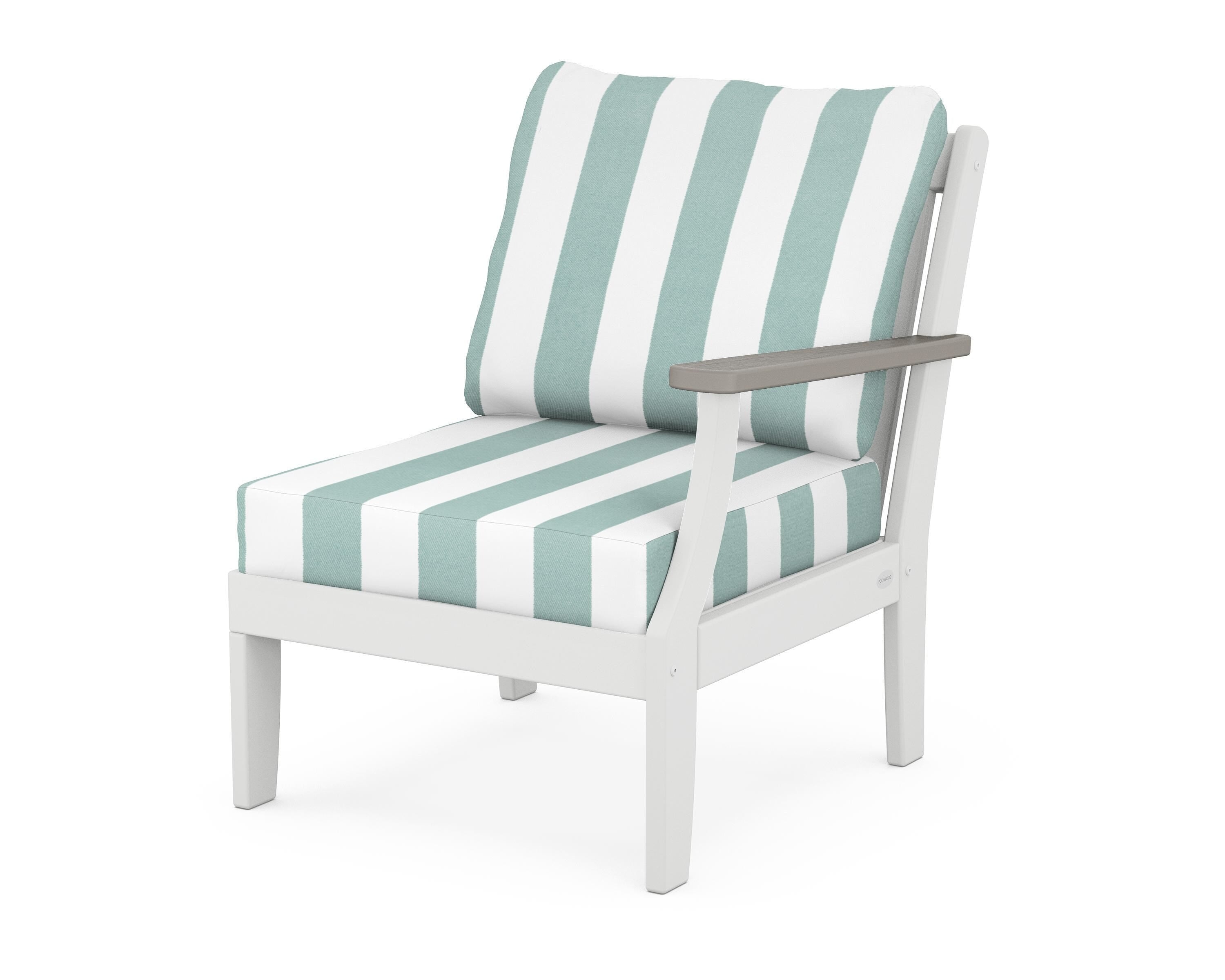 POLYWOOD® Braxton Modular Right Arm Chair in White / Driftwood / Cabana Stripe Glacier Spa
