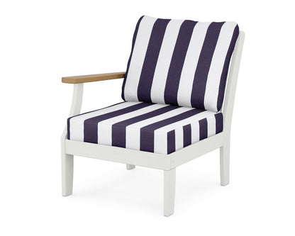 POLYWOOD® Braxton Modular Left Arm Chair in White / Natural / Cabana Stripe Navy
