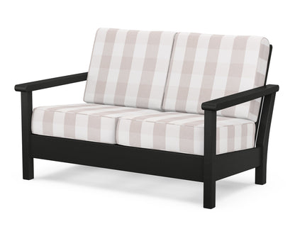 POLYWOOD® Harbour Deep Seating Loveseat in Black / Buffalo Plaid Dune Burlap