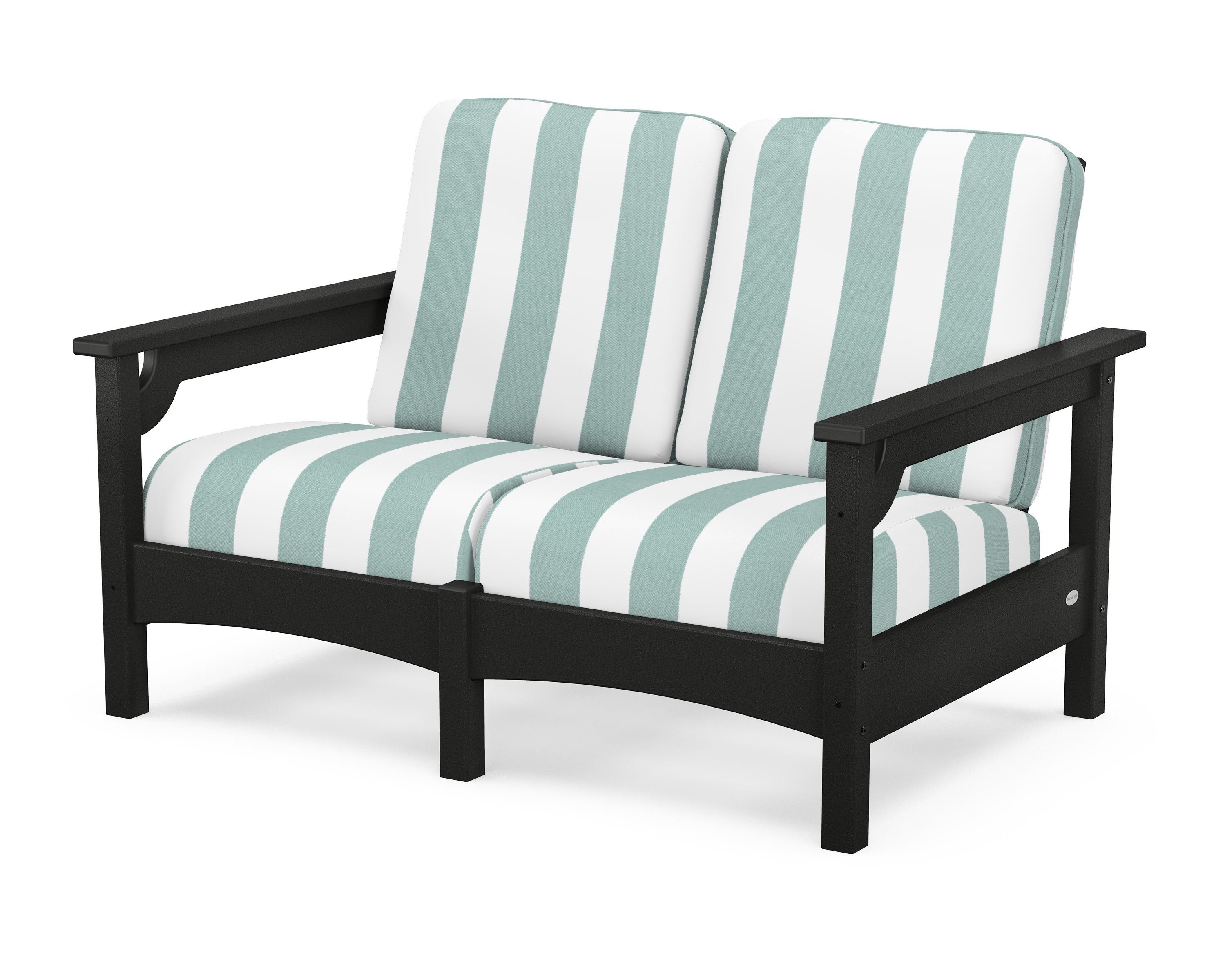 POLYWOOD® Club Loveseat in Black / Cabana Stripe Glacier Spa