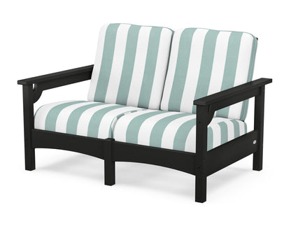 POLYWOOD® Club Loveseat in Black / Cabana Stripe Glacier Spa