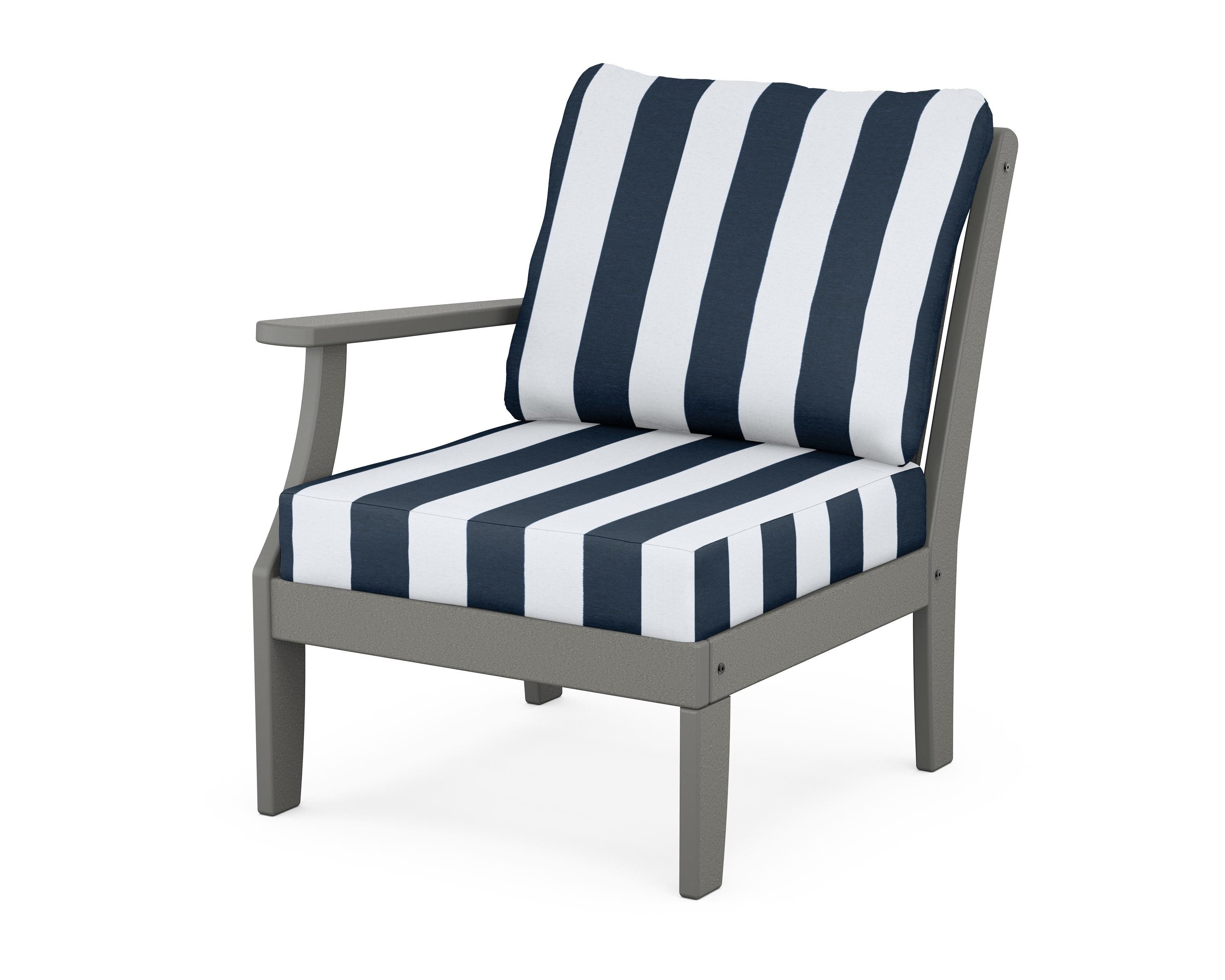 POLYWOOD® Braxton Modular Left Arm Chair in Slate Grey / Cabana Stripe Marine Indigo
