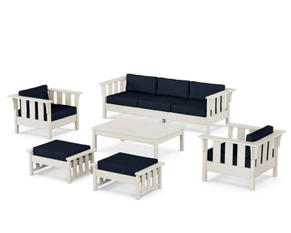 Martha Stewart by POLYWOOD® Acadia 6-Piece Lounge Sofa Set in Sand / Marine Indigo