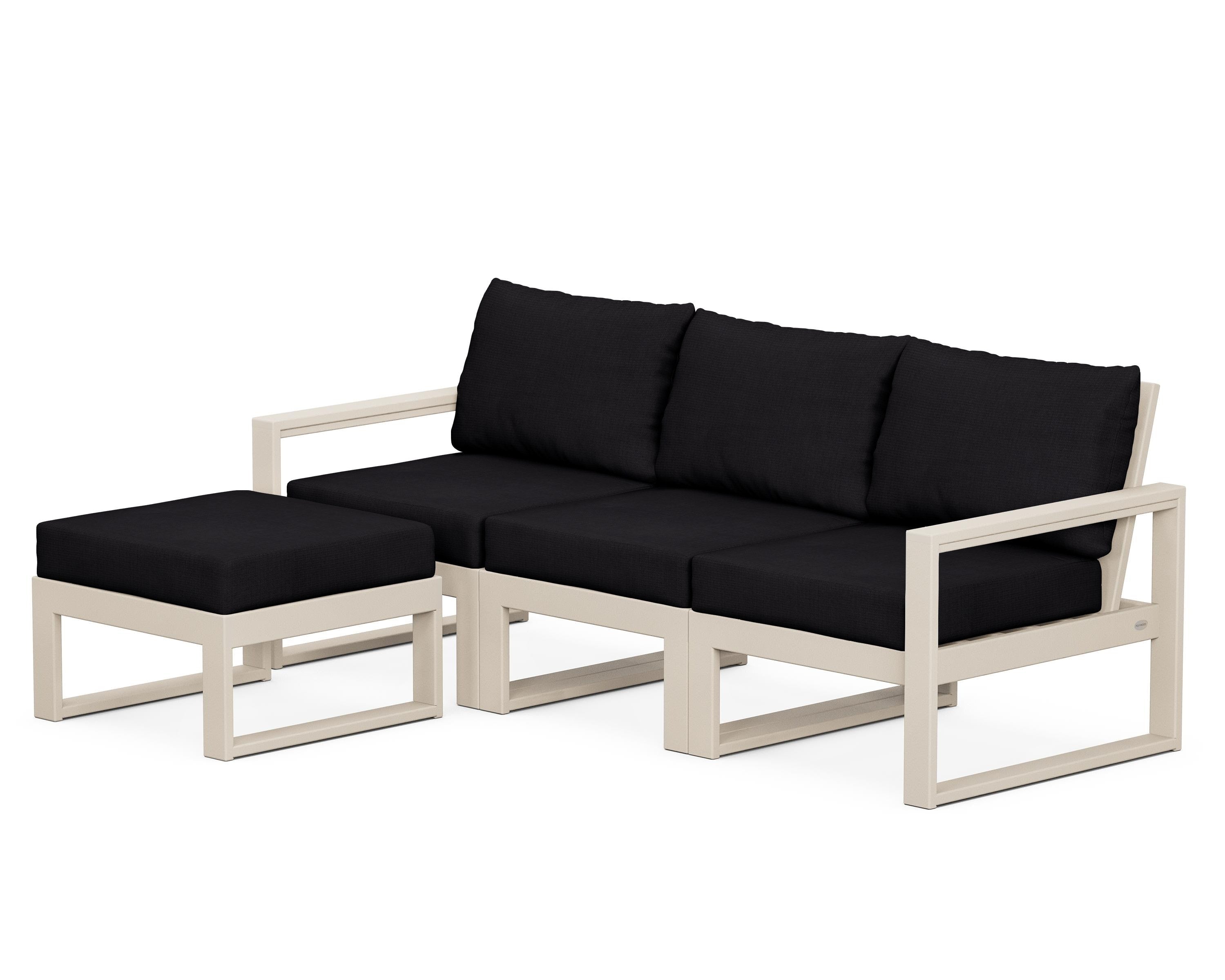POLYWOOD® EDGE 4-Piece Modular Deep Seating Set with Ottoman in Sand / Midnight Linen